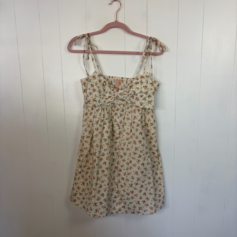 Evolutionary Floral Summer Mini Sundress Bow Dress Boho Cottagecore size medium - Picture 3 of 13